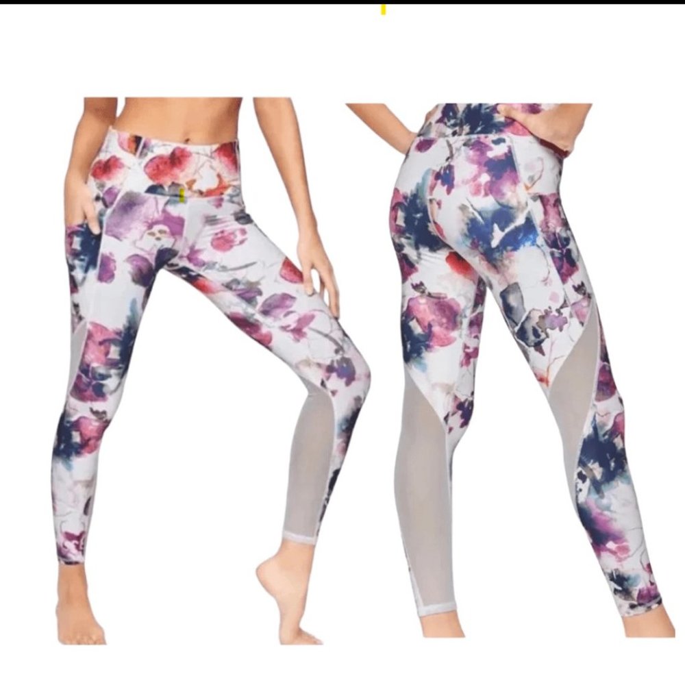 ATHLETA Floral Mudra 7/8 Legging Tight - Tie Dye- White, pink, purple - …